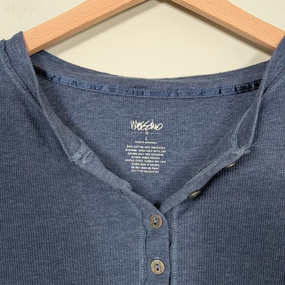 Y2K Mossimo Henley Top L Blue Ribbed 3/4 Sleeve Twilightcore Bella Elena Fitted - Picture 4 of 9